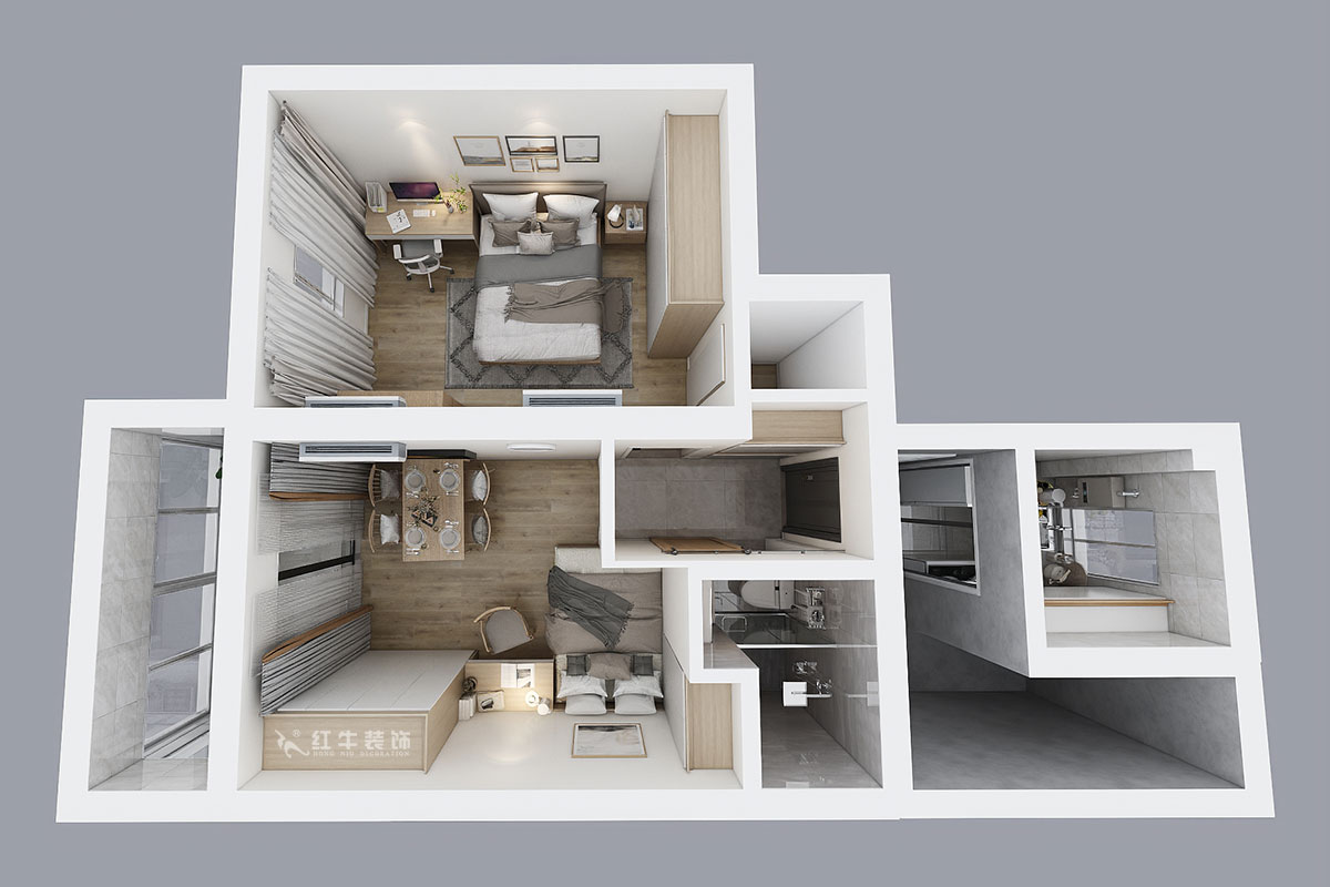 贾庭｜木匠营123号605室-50㎡-现代风格｜2室0厅1厨1卫｜老房装修｜定制家￥83400｜全包8